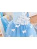 Blue Satin Tulle Butterflies Fairytale Flower Girl Dress